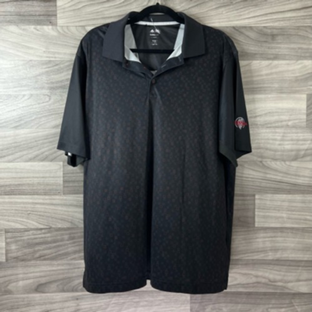 Adidas Mens Golf Polo Shirt Black Geometric Short Sleeve‎ Pullover L Outdoor